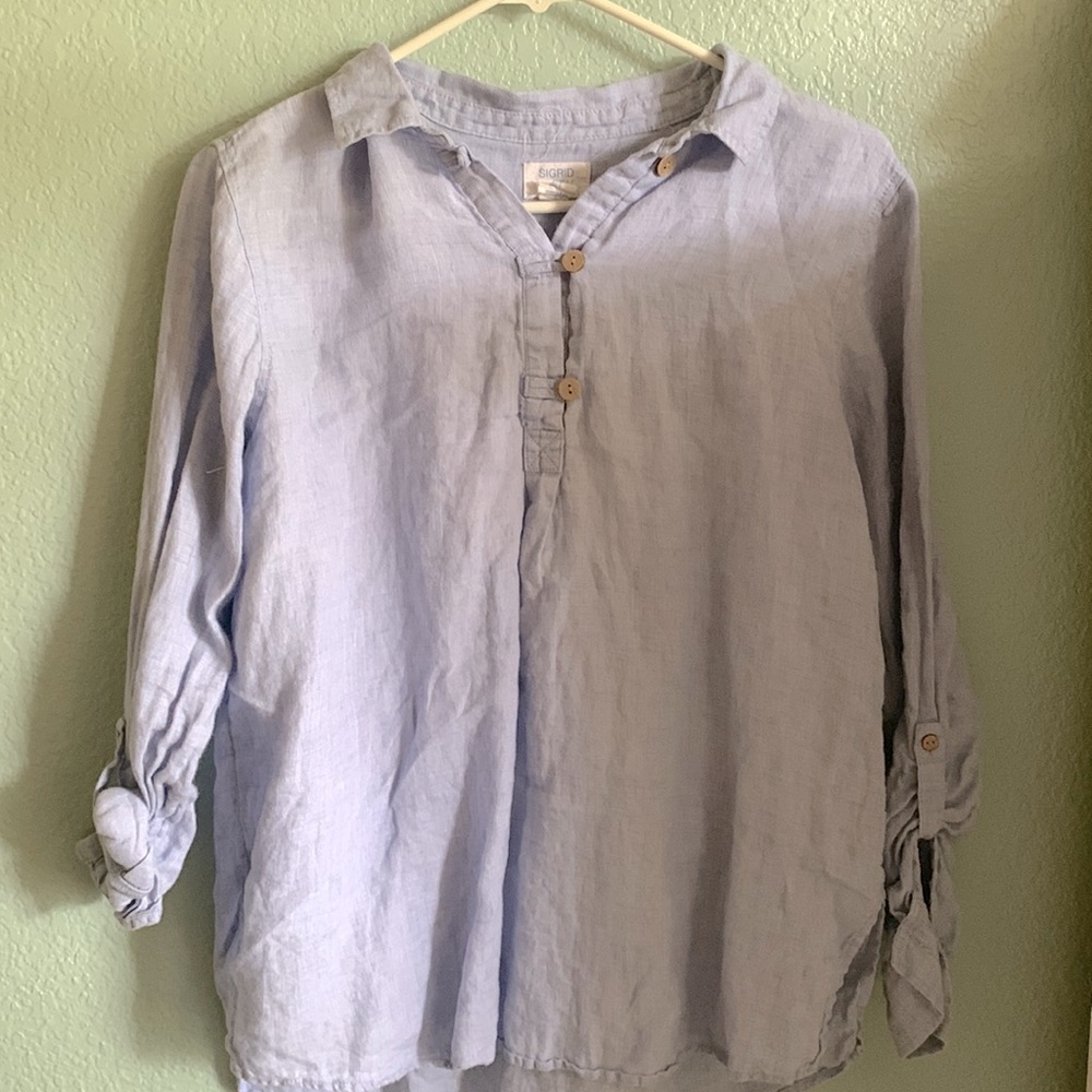 Light blue linen long sleeve shirt